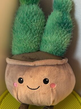 Plush Smiling Succulent Toy with Green Fuzzy Leaves